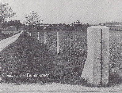 concrete posts along lane with field