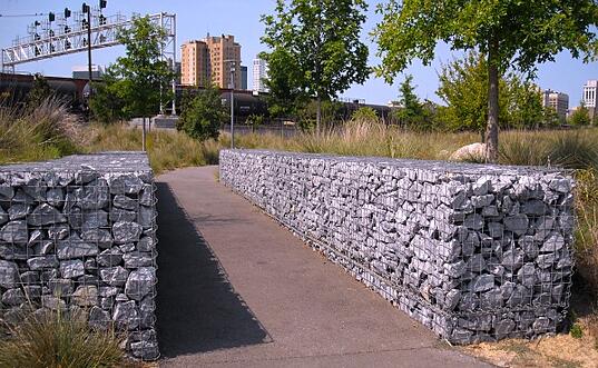 gabion lined walkway