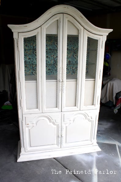 cabinet with wire mesh windows