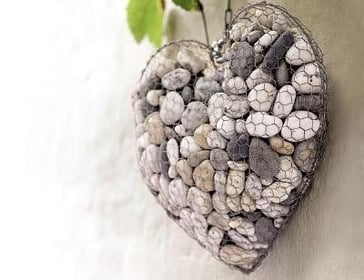 hex mesh heart filled with stones