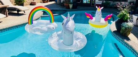 swimming pool with inflatable toys